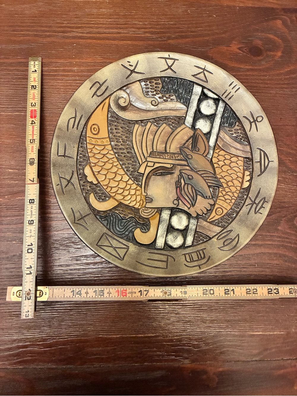 Vintage MCM Brutalist Studio Art Pottery Wall Plaque Aztec Mayan Relief Bird